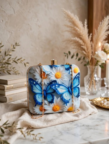 Printed square art clutch - square,